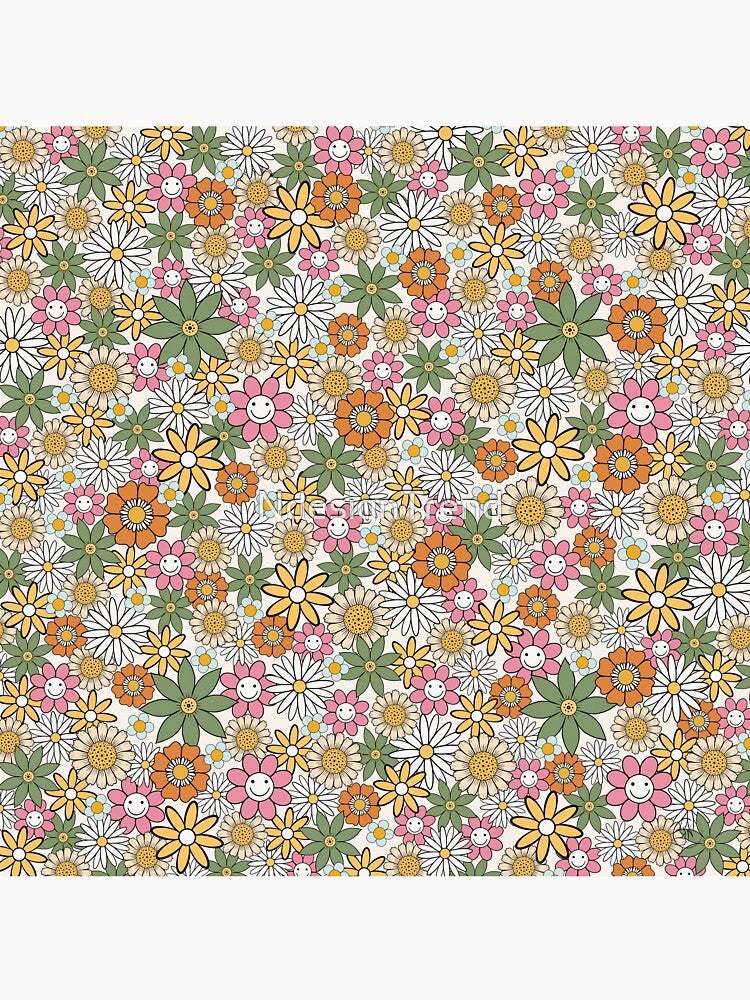 Boho Daisy Flowers 70s Groovy Floral by NdesignTrend