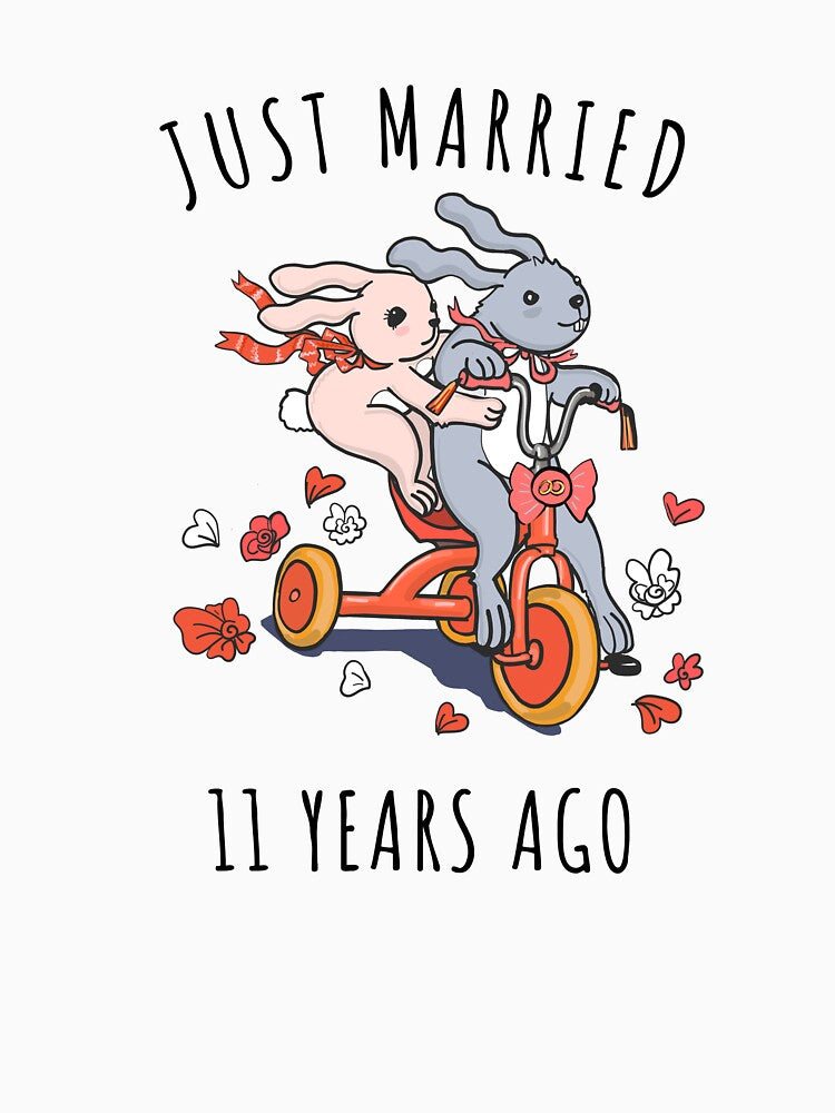 Just Married 11 Year Ago - 11th  Anniversary Couple Bunnies Tee, Phone Cases And Other Gifts by MemWear