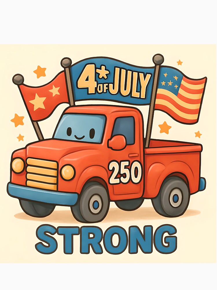 4th of July  – Cute Red Truck America 250 Design by HANG ON STUDIO