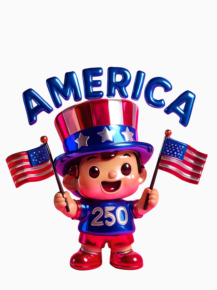 3D cartoon America 250 – Cute Patriotic Kid with Flags (3D Cartoon Style) by HANG ON STUDIO