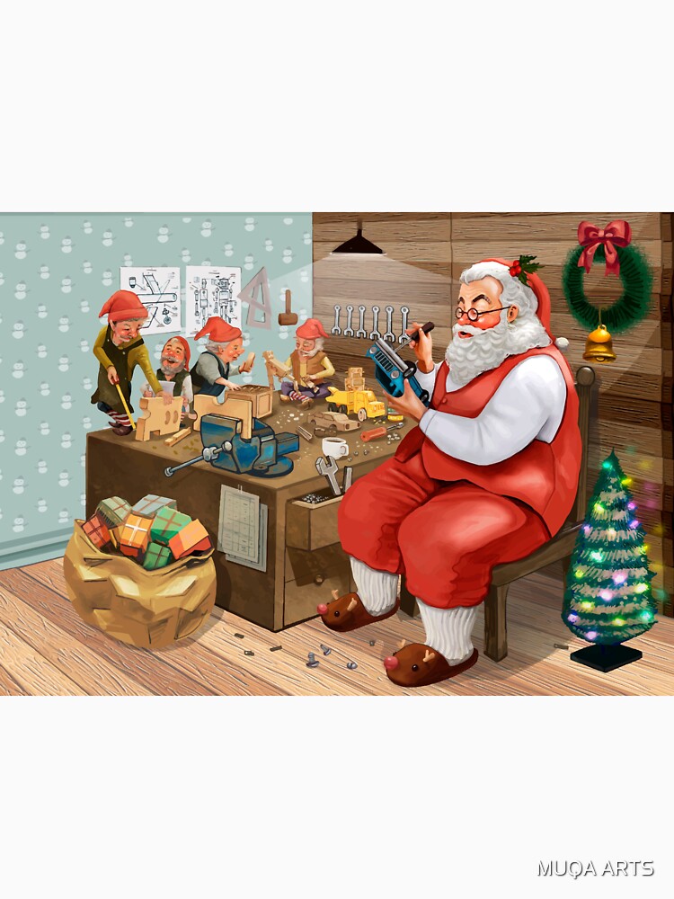 Hand drawn Santa Claus making Christmas presents by MUQA ARTS