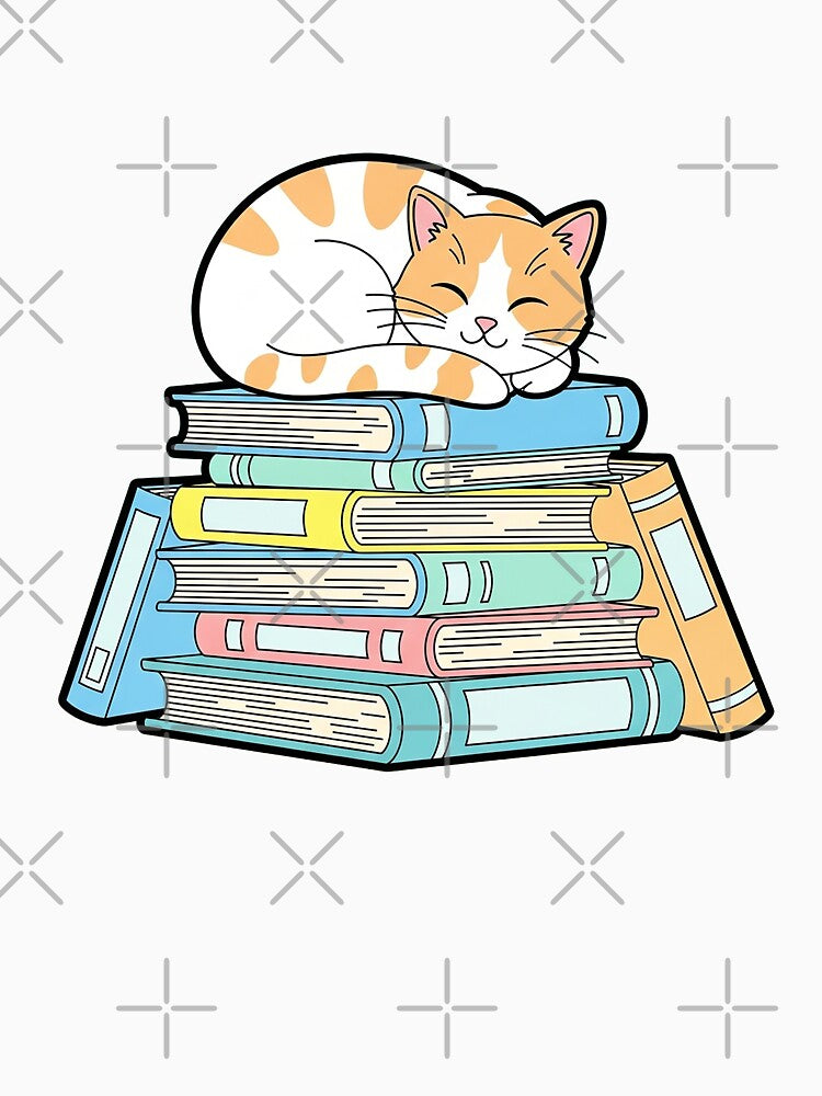 Cozy Sleeping Tabby Cat on Book Stack by Osmose-Studio