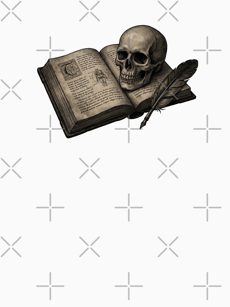 Vintage Dark Academia Skull and Open Book Illustration by pattman