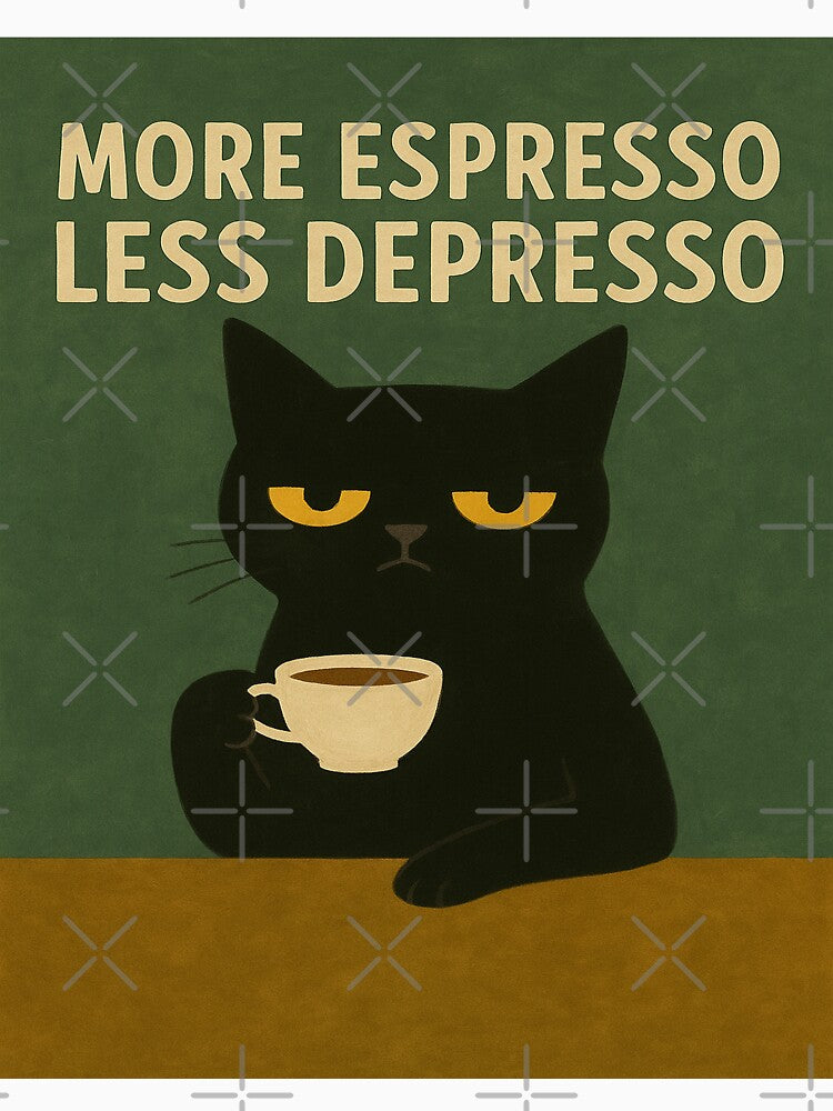 More Espresso Less Depresso – Funny Black Cat Coffee Design by InfiniteOrbit