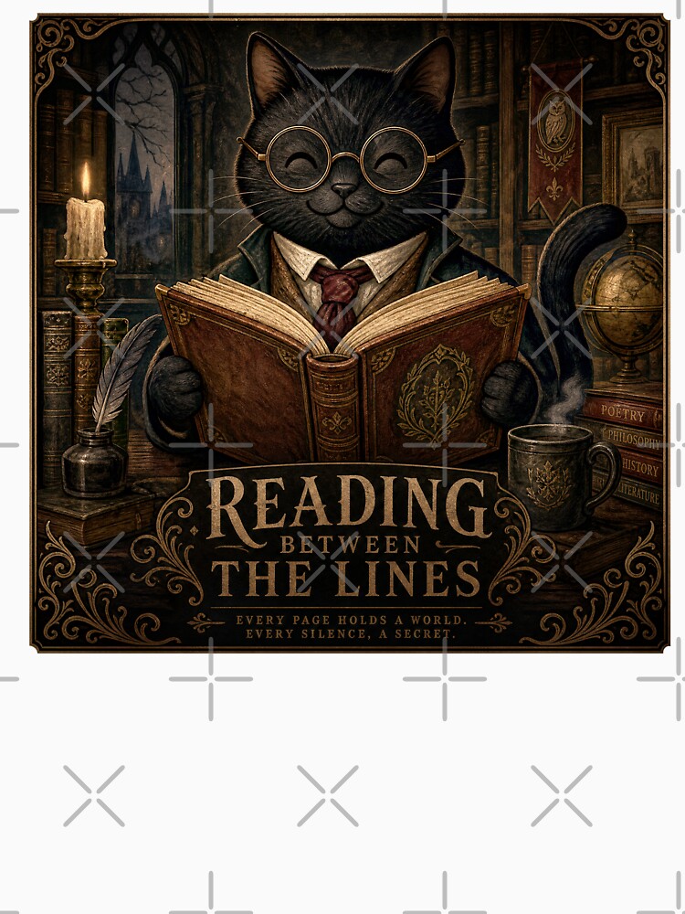 Reading Between the Lines – Dark Academia Cat by GraphicComet