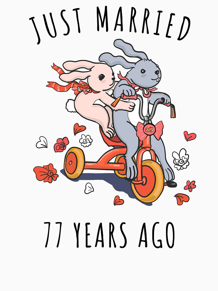 Just Married 77 Years Ago - 77th Anniversary Couple Bunnies Tee, Phone Cases And Other Gifts by MemWear