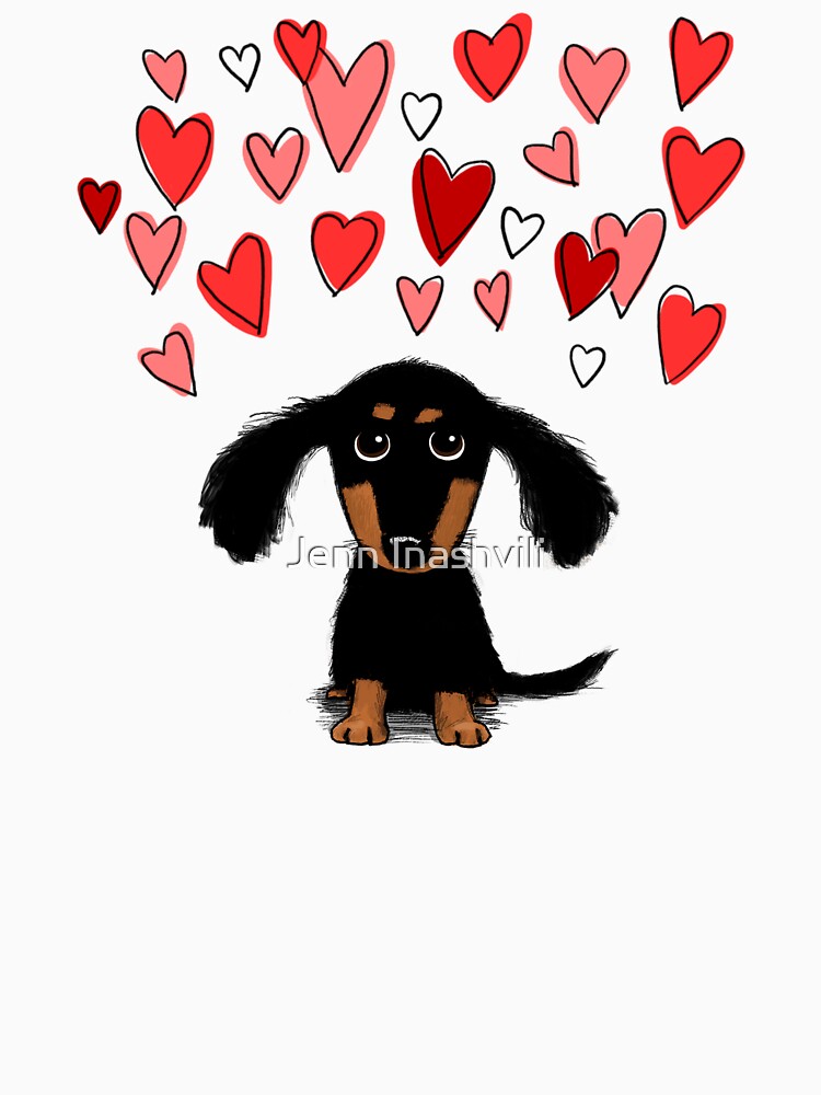 Cute Dachshund Puppy Dog with Valentine Hearts by Jenn Inashvili