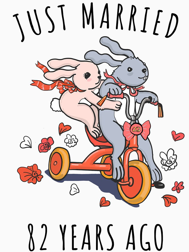 Just Married 82 Years Ago - 82nd Anniversary Couple Bunnies Tee, Phone Cases And Other Gifts by MemWear