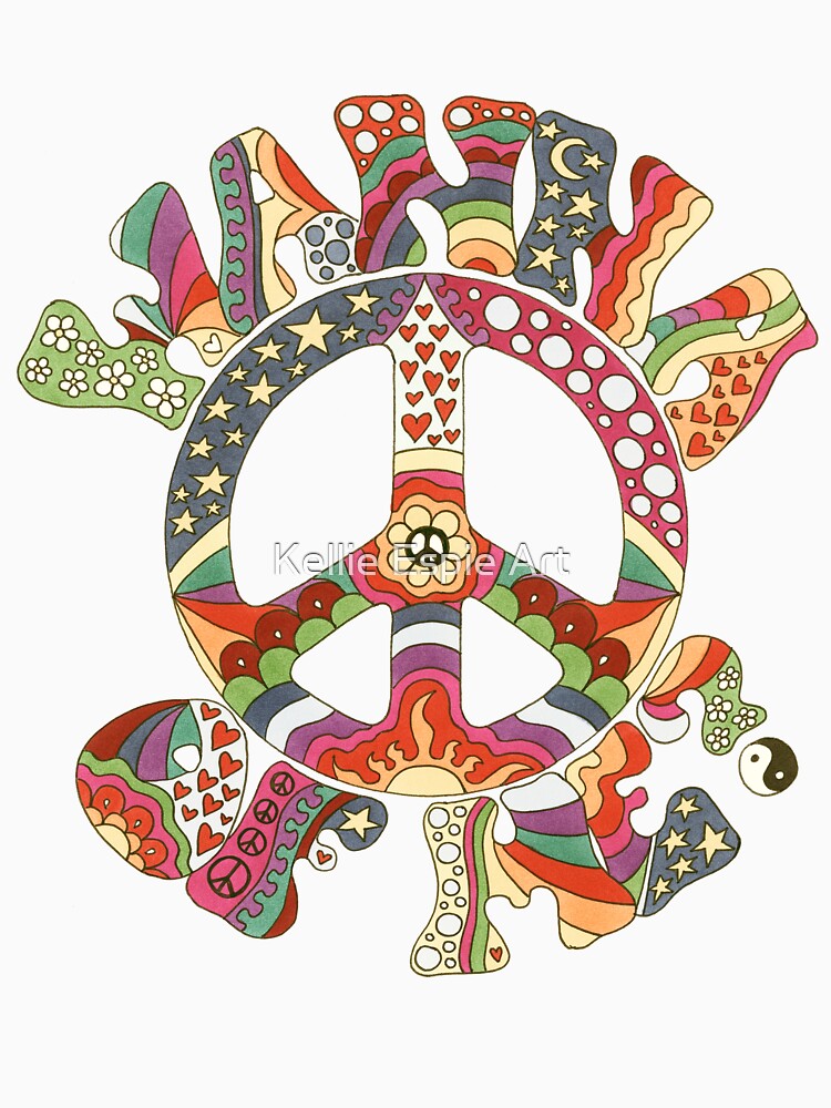 Vintage Psychedelic Wanna Peace of Me Art White– Retro Hippie Rainbow Groovy Peace Design by Kellie Espie Art