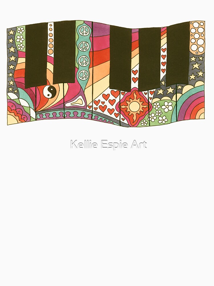 Vintage Psychedelic Keyboard Art White– Retro Hippie Rainbow Groovy Peace Design by Kellie Espie Art