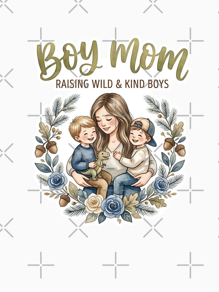 Boy Mom Design | Raising Wild & Kind Boys | Watercolor Boho Mom of Boys Art by CUTE & FUN CREATIONS