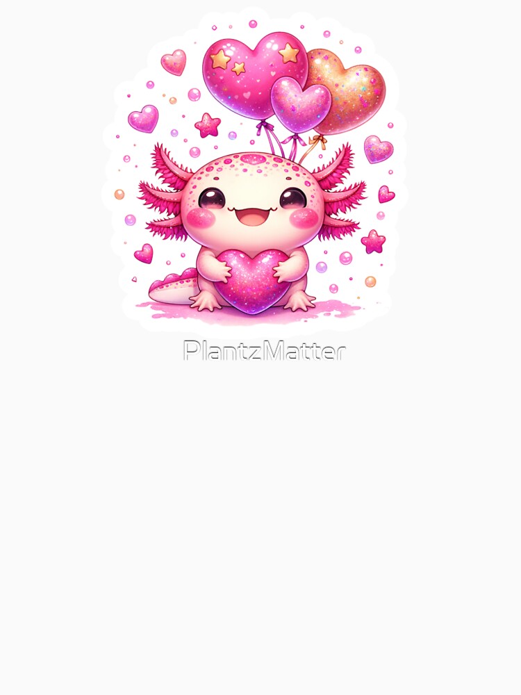 Kawaii Axolotl With Valentine's Day Hearts by PlantzMatter