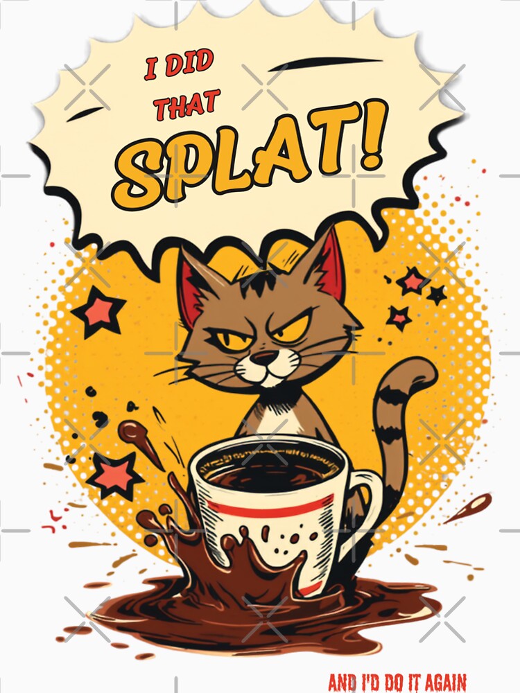 I Did That Cat Comic Pop Art Retro Coffee Ironic Design on Black by The Fine Print by BassAddict