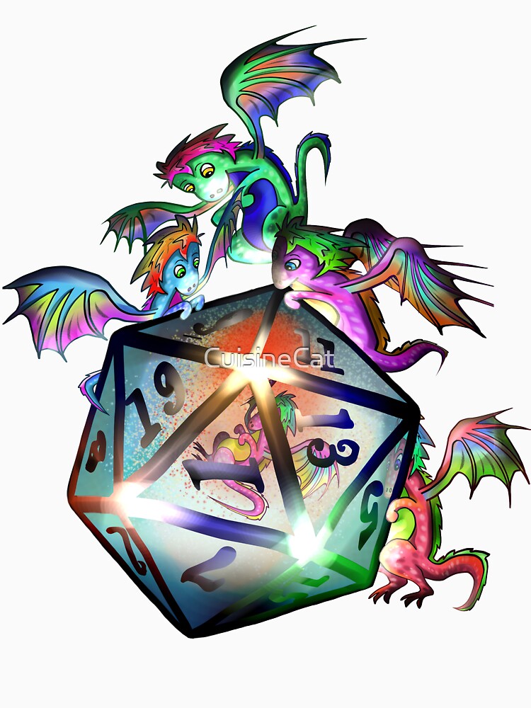 baby dragons looking into a glowing D20 dnd dice by CuisineCat