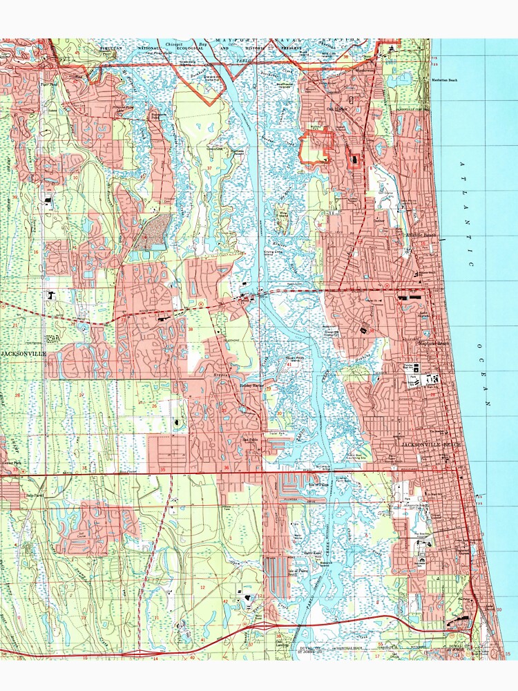 Jacksonville Beach and Atlantic Beach Florida Map by BravuraMedia