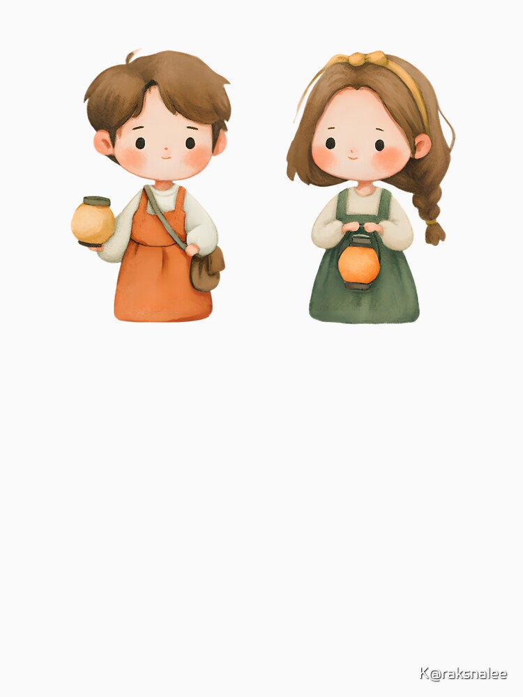 Cute Chibi Couple Holding Lanterns – Watercolor Kawaii Illustration for Stickers, Prints & Gifts by K@raksnalee
