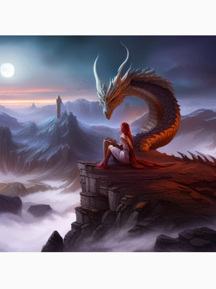 Dragon with girl on mountain by JackFreestone