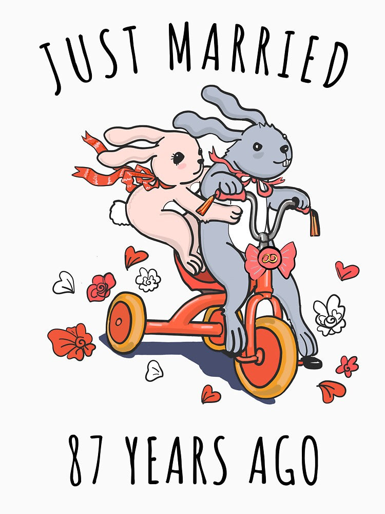 Just Married 87 Years Ago - 87th Anniversary Couple Bunnies Tee, Phone Cases And Other Gifts by MemWear