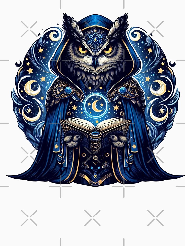Mystical Owl Sorcerer – Fantasy Bird with Spellbook and Star Robe by Confuzz1ed