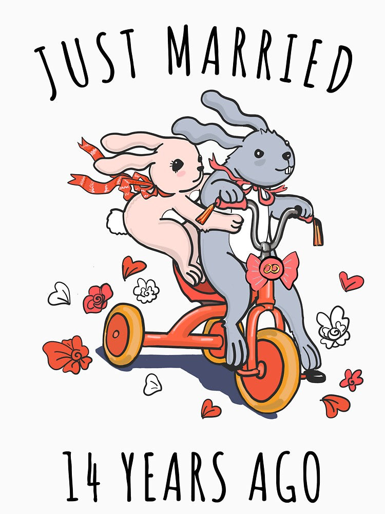 Just Married 14 Years Ago - 14th Anniversary Couple Bunnies Tee, Phone Cases And Other Gifts by MemWear