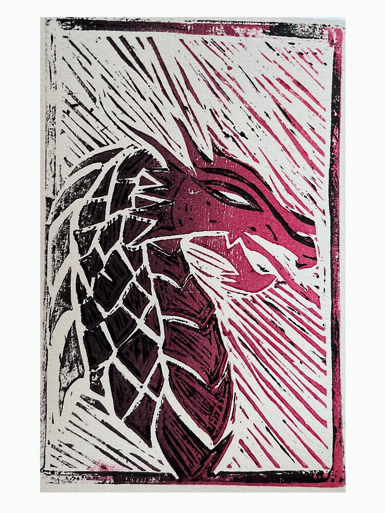Hand Carved Dragon Lino Print by studiovienn3