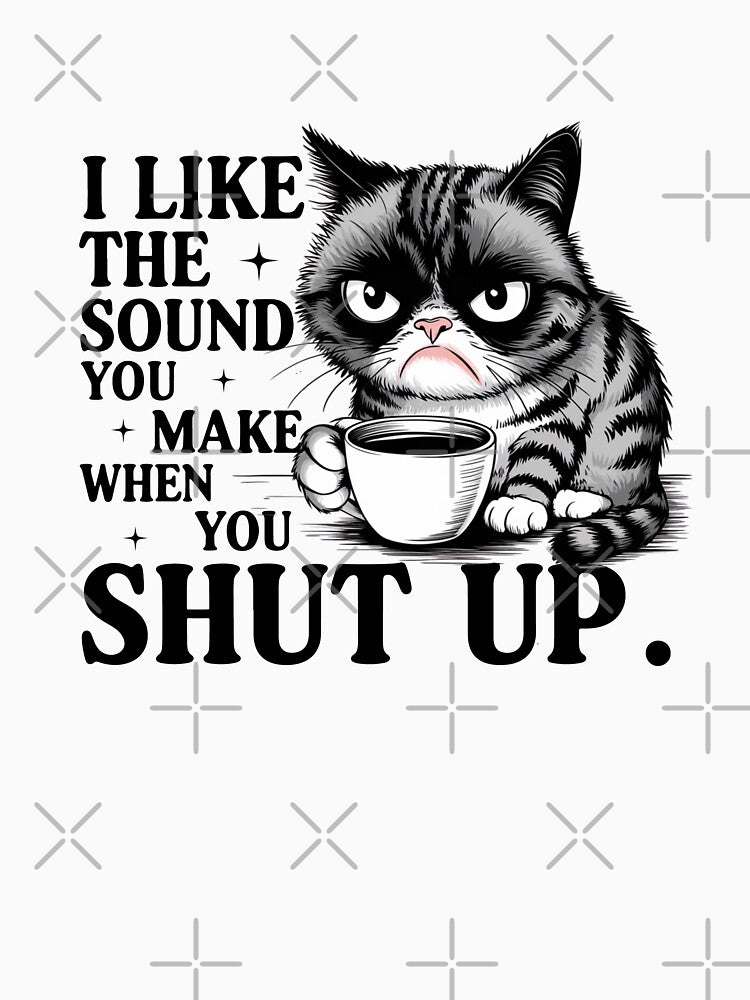 Grumpy Cat Needs Coffee – Funny Moody Morning Cat Illustration by Sandy's Cheeky Studio