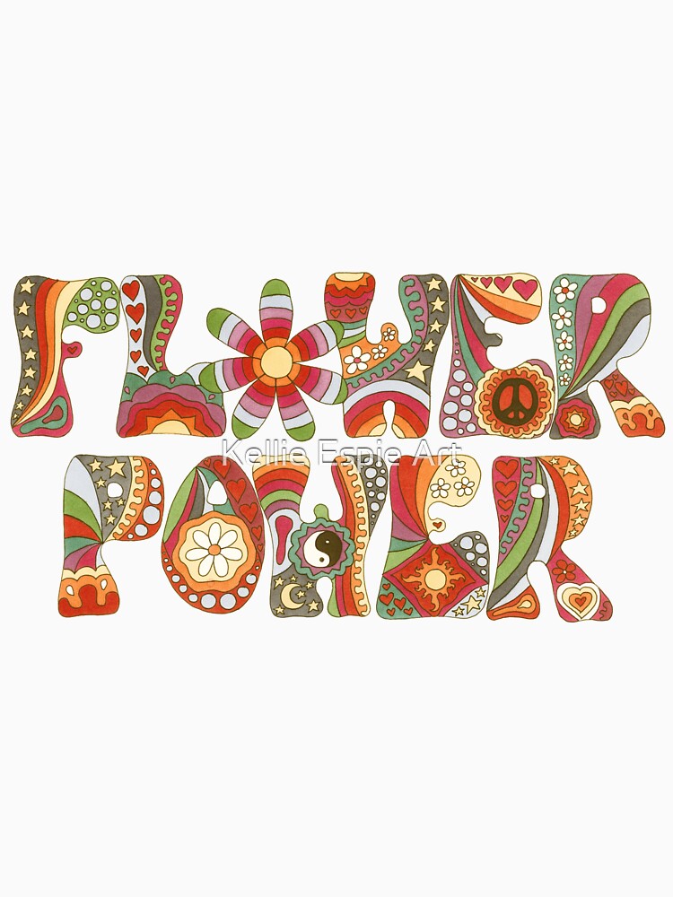 Vintage Psychedelic Flower Power Art White– Retro Hippie Rainbow Groovy Peace Design by Kellie Espie Art