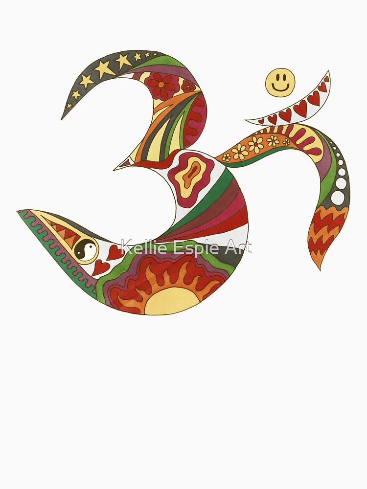 Vintage Psychedelic Om Art White– Retro Hippie Rainbow Groovy Peace Design by Kellie Espie Art