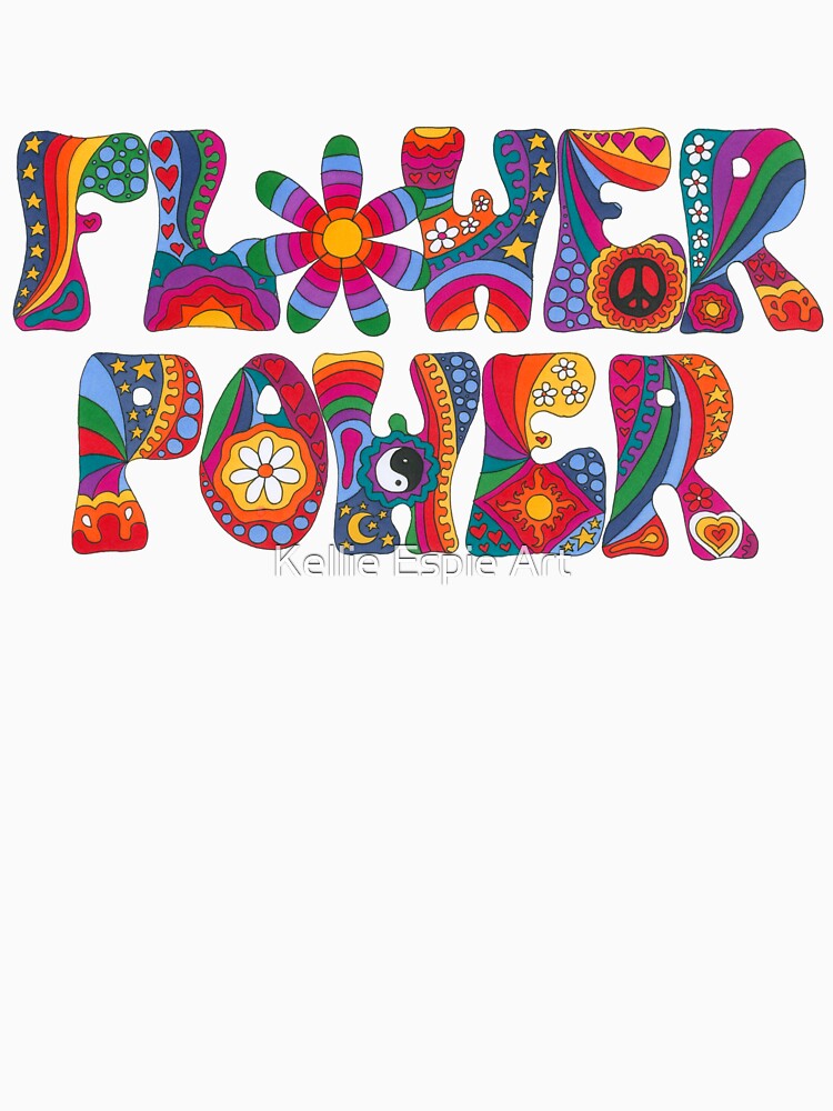 Psychedelic Flower Power Art Green– Retro Hippie Rainbow Groovy Peace Design by Kellie Espie Art