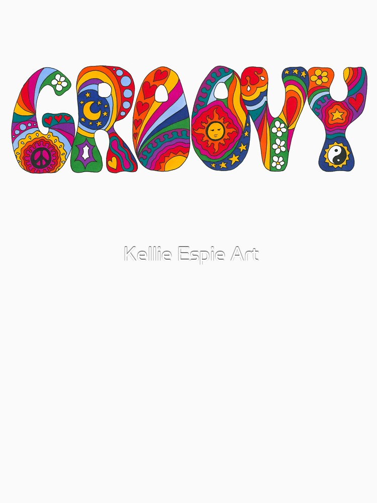 Psychedelic Groovy Art Blue– Retro Hippie Rainbow Groovy Peace Design by Kellie Espie Art