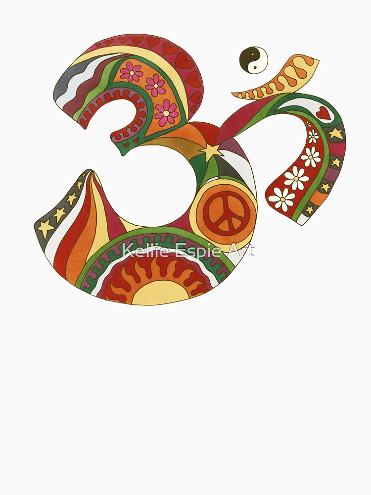 Vintage Psychedelic Fat Om Art White– Retro Hippie Rainbow Groovy Peace Design by Kellie Espie Art