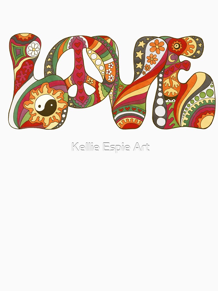 Vintage Psychedelic Art White– Retro Hippie Rainbow Groovy Peace Design by Kellie Espie Art