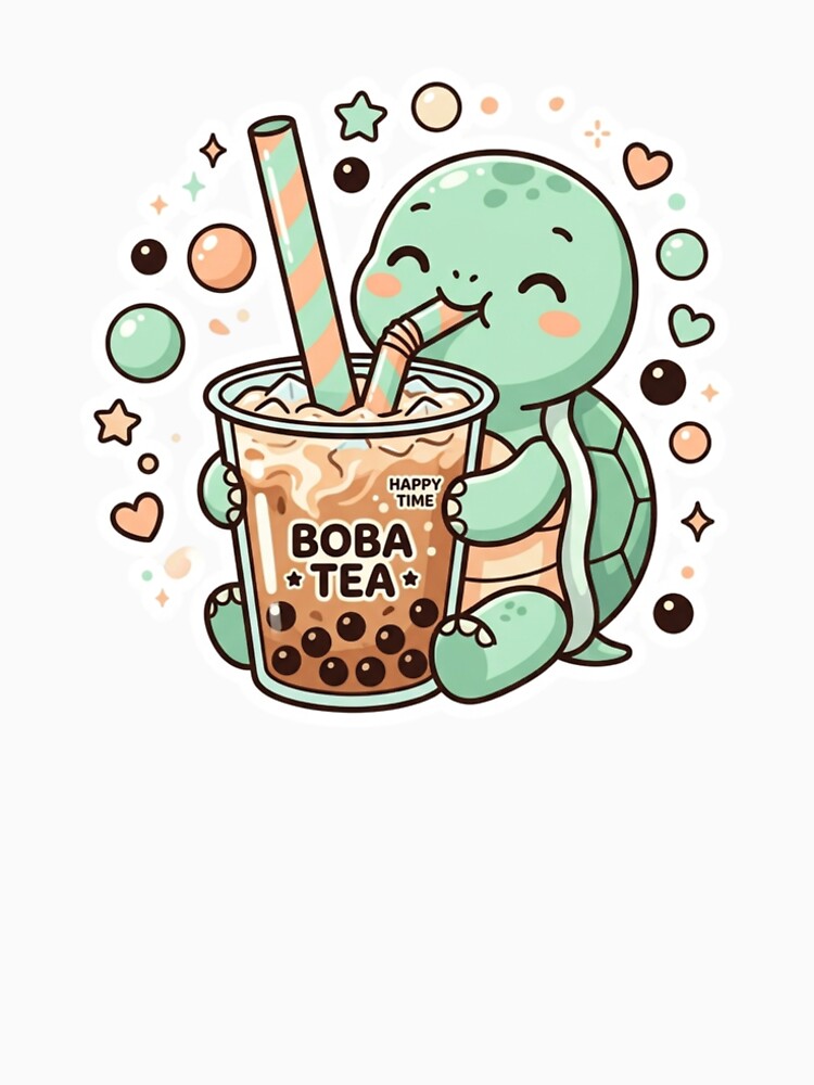 Cute Kawaii Turtle Drinking Boba Tea by ajamzbox