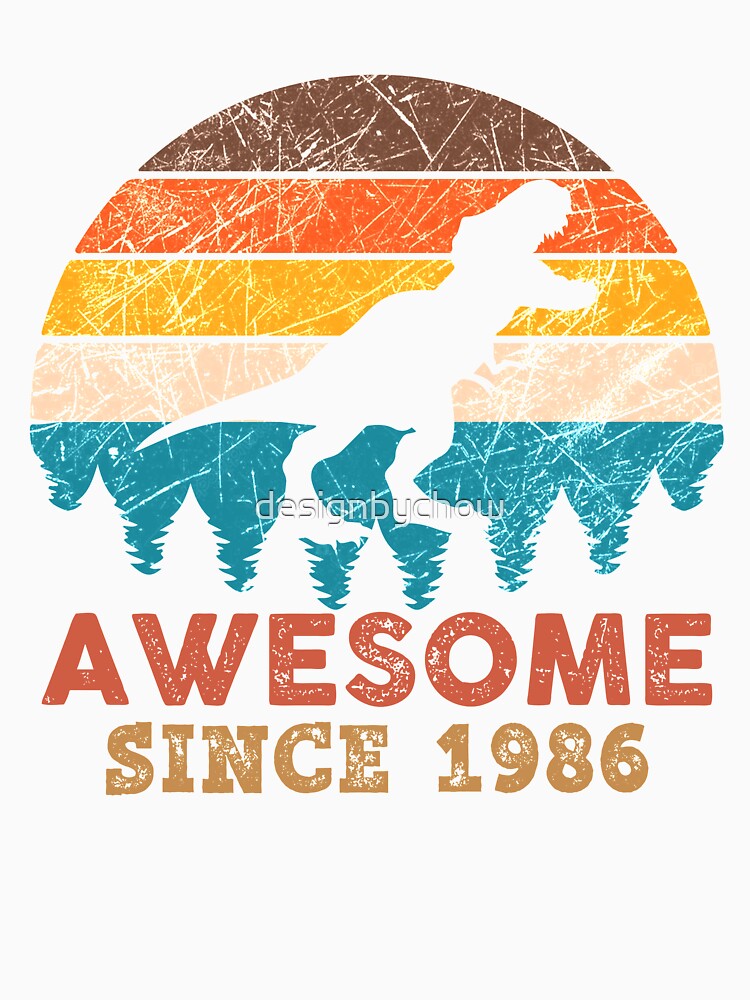 Awesome Since 1986 Retro Vintage Dinosaur 35th Birthday Gift by designbychow