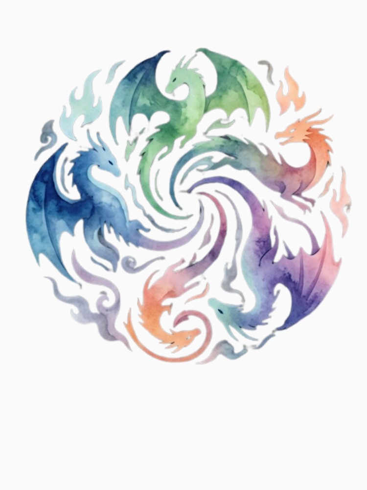 Rainbow Dragon Circle Fantasy T-Shirt by veloraastudio