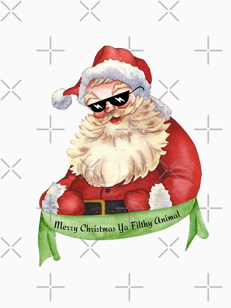 Retro Vintage Santa Claus - Merry Christmas Ya Filthy Animal by luckymooninc
