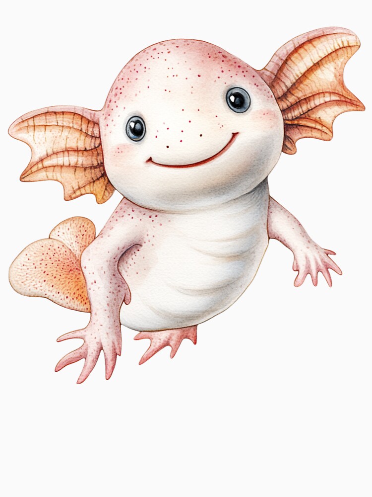 Cute Watercolor Pink Axolotl Swimming - Kawaii Animal Art by VineVibe16Studio