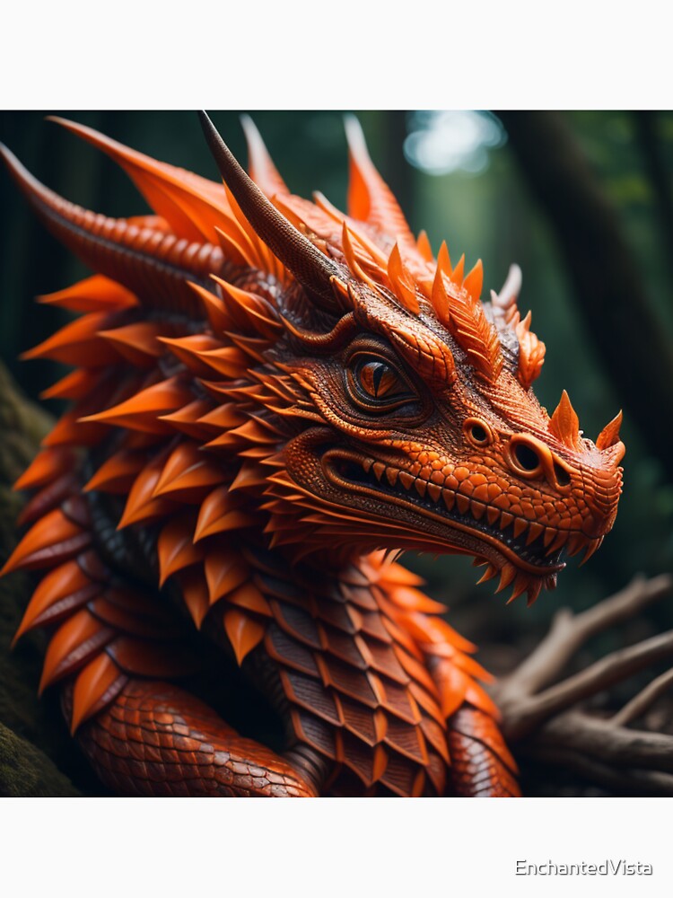 Amber Blaze Dragon With Piercing Eyes In Enchanted Forest by EnchantedVista