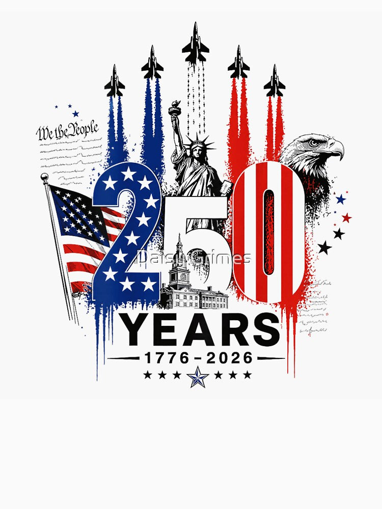 America Semiquincentennial 250 Years Celebration Patriotic Jet Flyover Heritage Art by Daisy Grimes