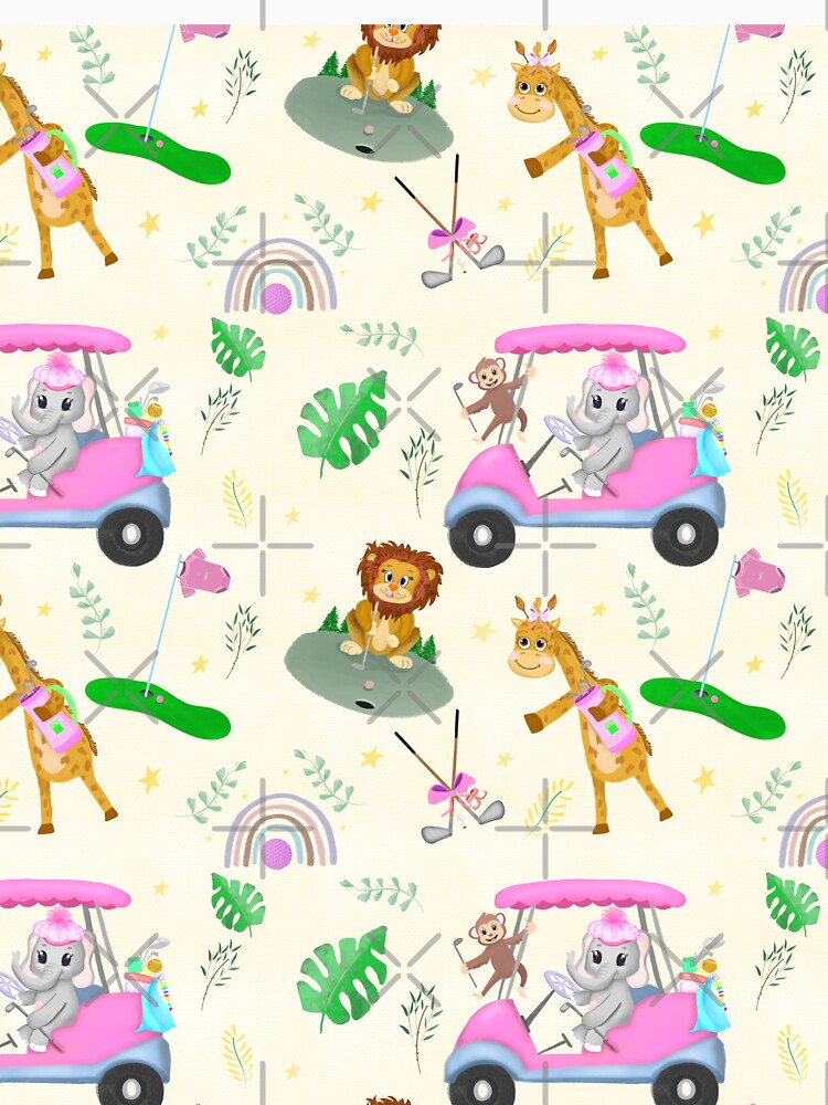 Golf Zoo Animals In Pink Golf Cart Pattern by daphsam