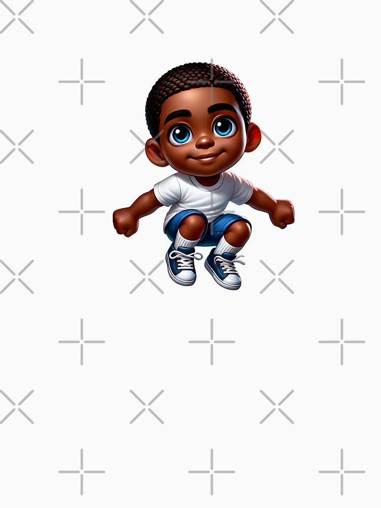 Cute Sitting Black Boy – Adorable African American Toddler Art by Lulunza