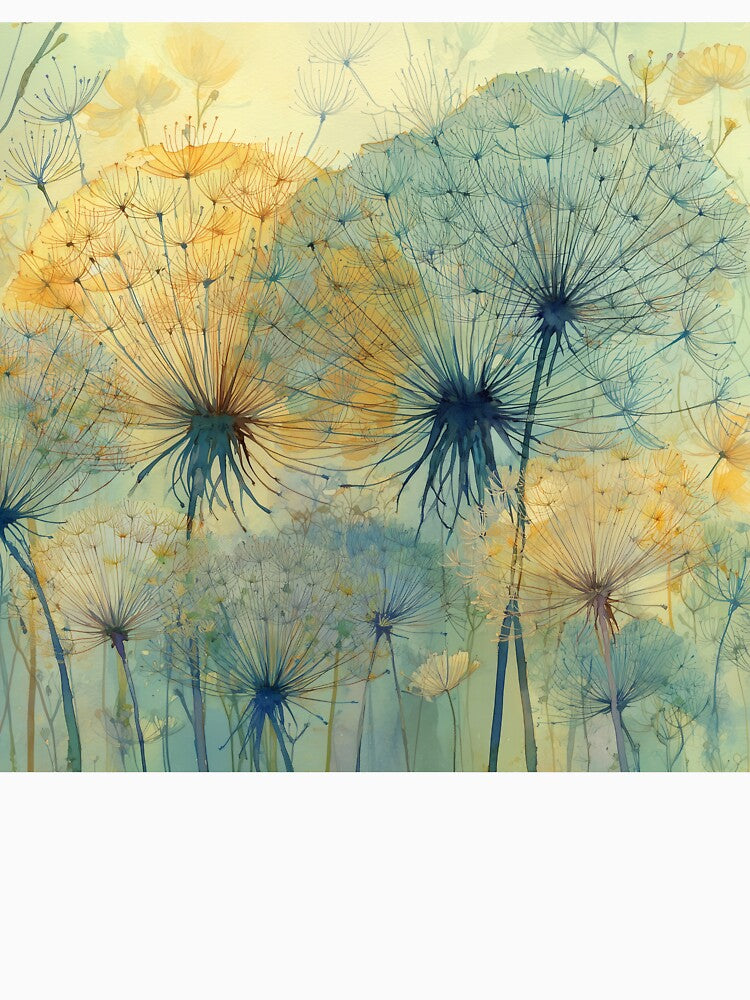 Dreamy Dandelion Meadow – Minimalist Watercolor by solynneart
