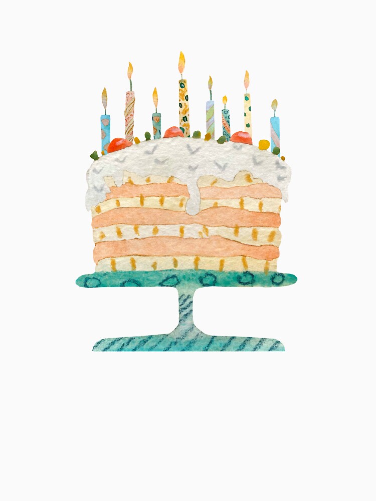 Cake sweet food candle happy birthday watercolor green by Yana Mustafina | Boho Soulful Designs