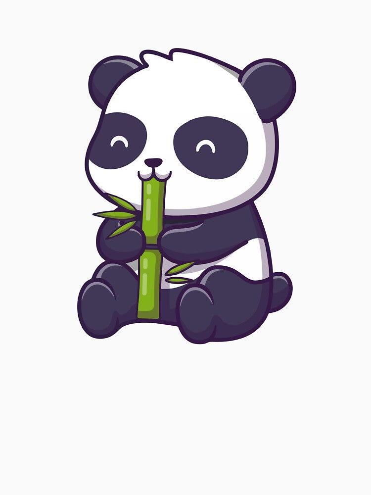 Cute Giant Panda Eating Green Bamboo Illustration by nilkbv