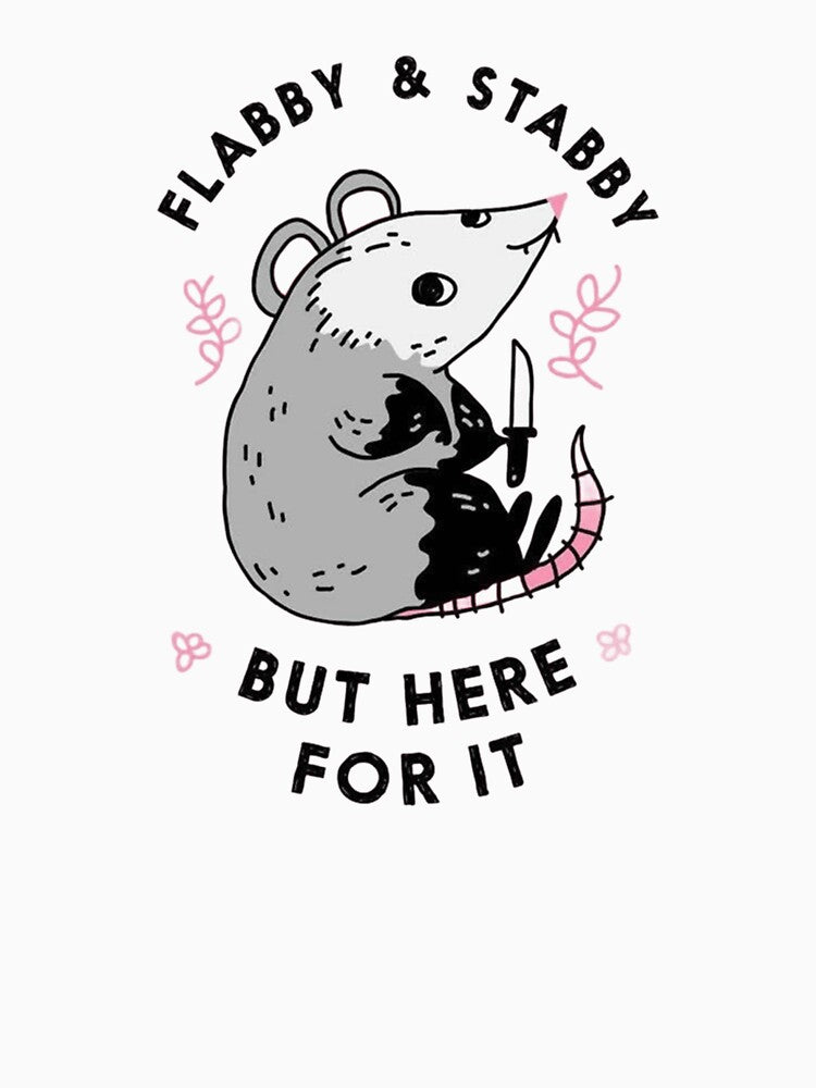 Funny Flabby and Stabby Opossum - Cute Pink Possum Meme Art by JossDesign15