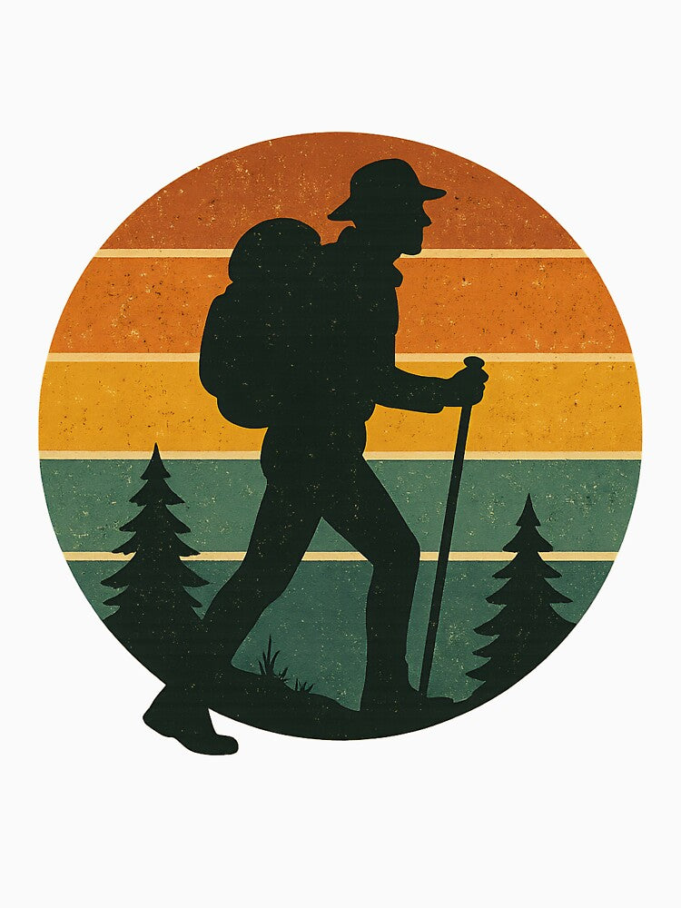 Vintage Retro Hiking Decal | Distressed Sunset Hiker Silhouette by Ganesh1996