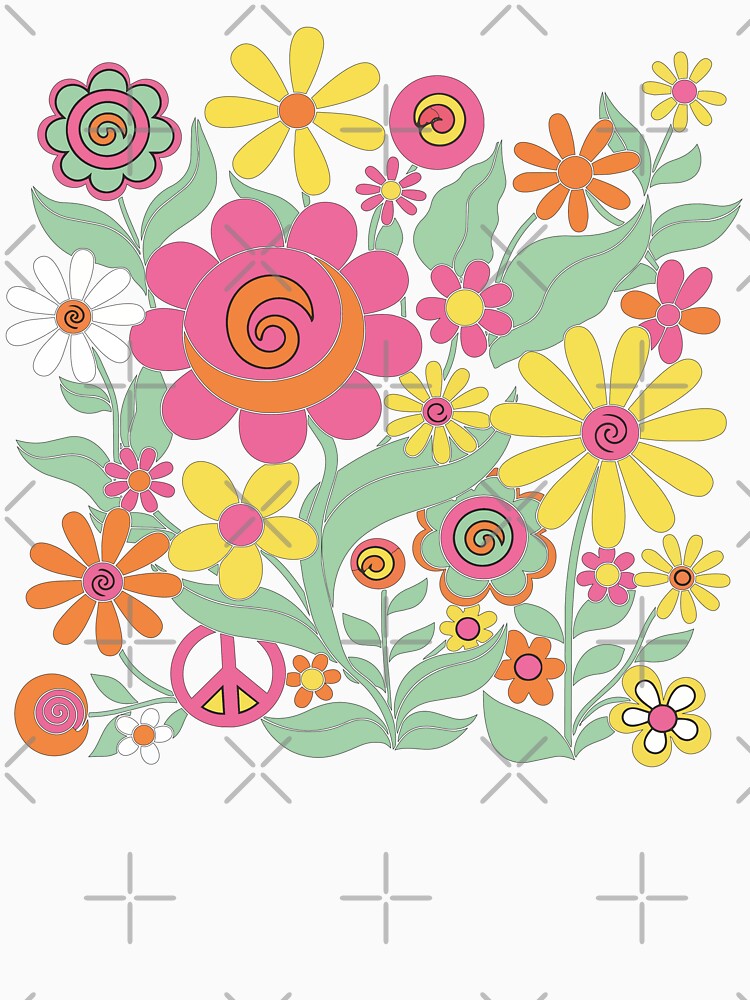 Psychedelic 70s Flower Power Art - Groovy Peace Sign & Floral Decor by BestChoiceService