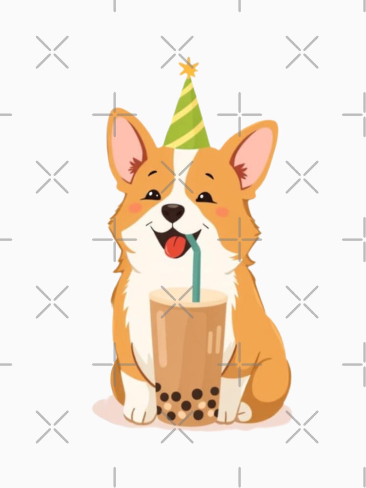 Corgi Boba tea milktea Party Hat happy birthday kawaii gift funny christmas happy by CheeseBlueprint