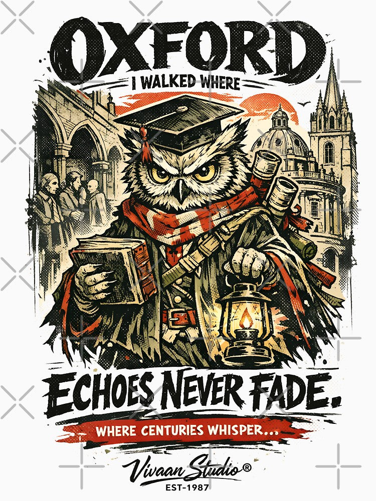 Oxford University Aesthetic Vintage Owl Art - I Walked Where Echoes Never Fade Dark Academia Poster by Vivaan Studio by Vivaan Studio