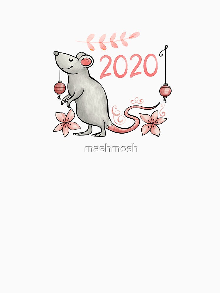 Happy New Year 2020 Year of The Rat watercolor by mashmosh